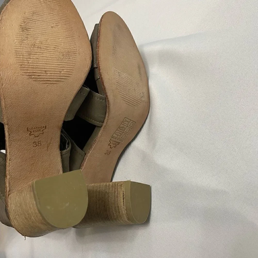 Free People Effie Taupe Leather Peep Toe Ankle Heels Sandal Bootie Size 38 US 8